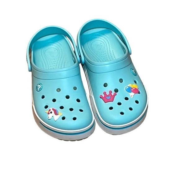 Crocs Light Teal Blue, white Stripe, Clogs, Sandals W 9 - Picture 1 of 9